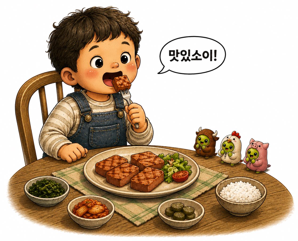 맛있게 먹는 아이와 지켜보는 콩들